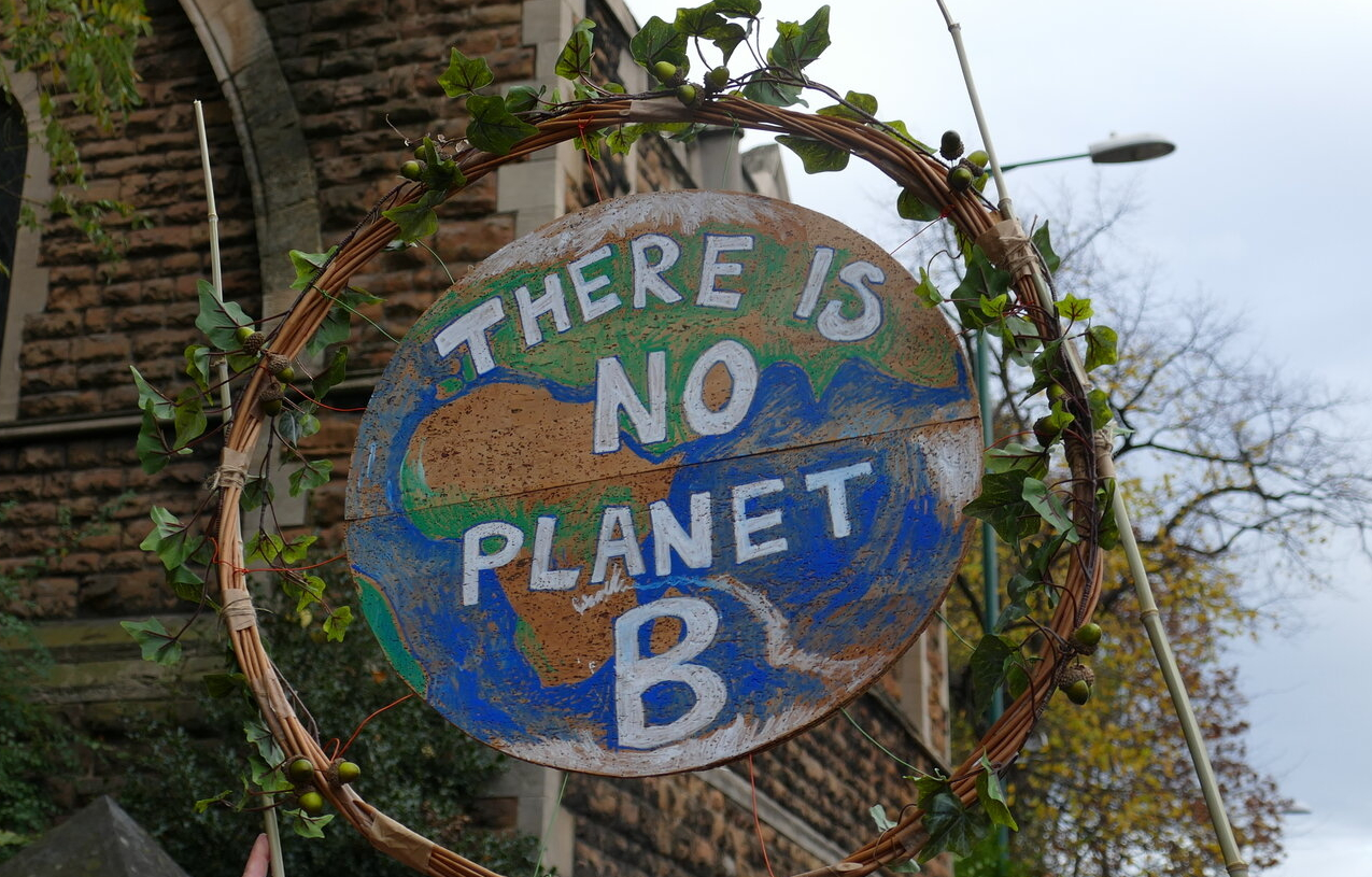 A sign saying there is no planet b